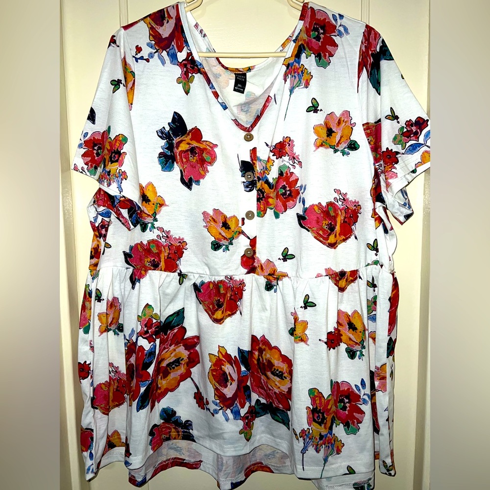 New SHEIN curve white blouse with multi color flower size 3x